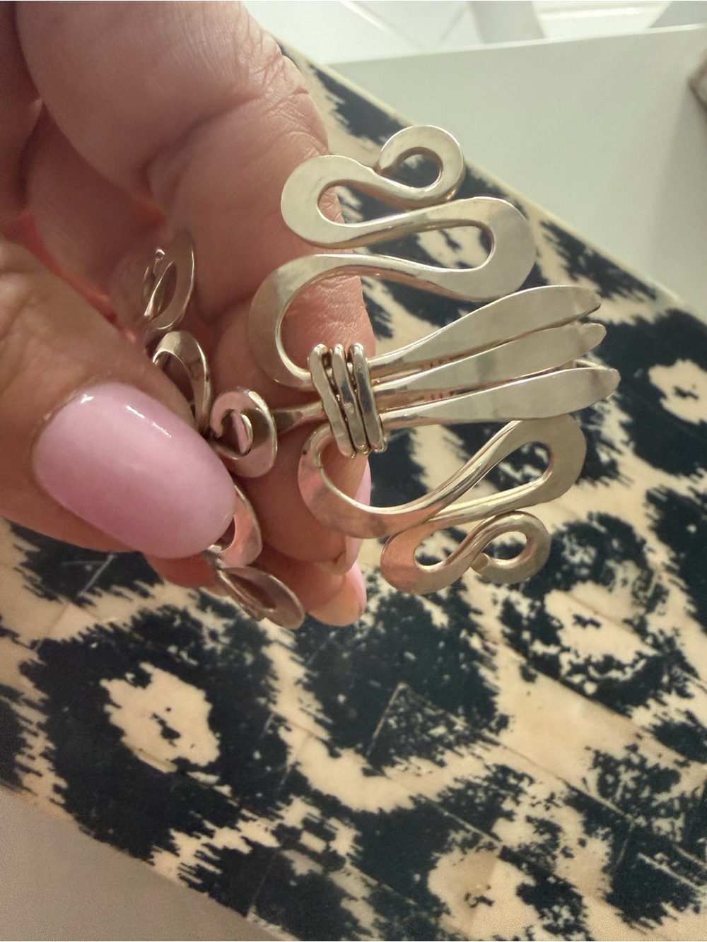 Double Fork Silver Plated Sculptural Cuff Bracelet - 7” - Picture 10 of 13